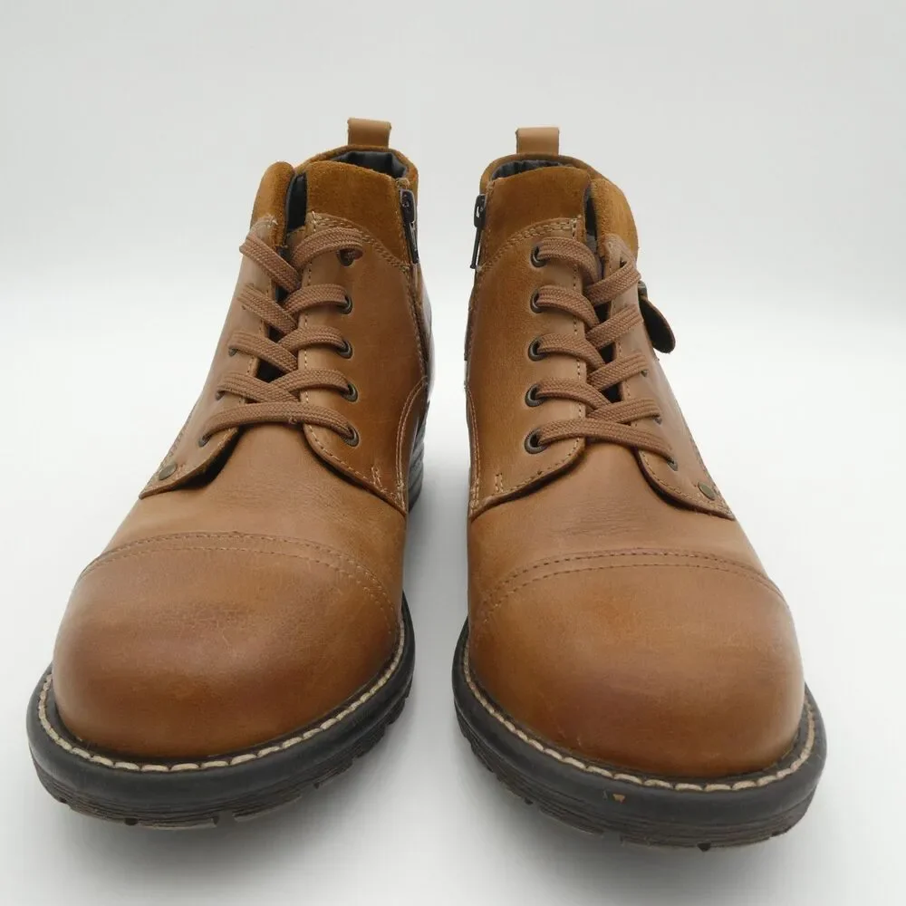 Taos Mini Crave Women's 9-9.5 Leather Zip Lace Ankle Boots Cognac Buckle Moto Bo